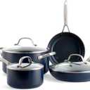 GreenPan Valencia Pro Hard Anodized Healthy Ceramic Nonstick 7 Piece Cookware Pots and Pans Set, PFAS-Free, Induction, Dishwasher Safe, Oven Safe, Blue