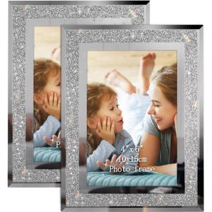 Calenzana 4x6 Picture Frame Sparkle Glass Photo Frames Set for Tabletop, 2 Pack