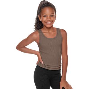 Girls Slim Fit Tank Top | Ribbed, Knit, Camisole, U Neck, Sleeveless, Stretch, Undershirt, Summer, Basic, Tank, 5-14 Years