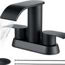 Ultimate Unicorn Black Waterfall Bathroom Faucet, 4 Inch Bathroom Sink Faucet for 3 Hole or 2 Hole, Anti-Splash Design Sink Faucets with Pop Up Drain, Easy Install for Vanity, RV, Lavatory