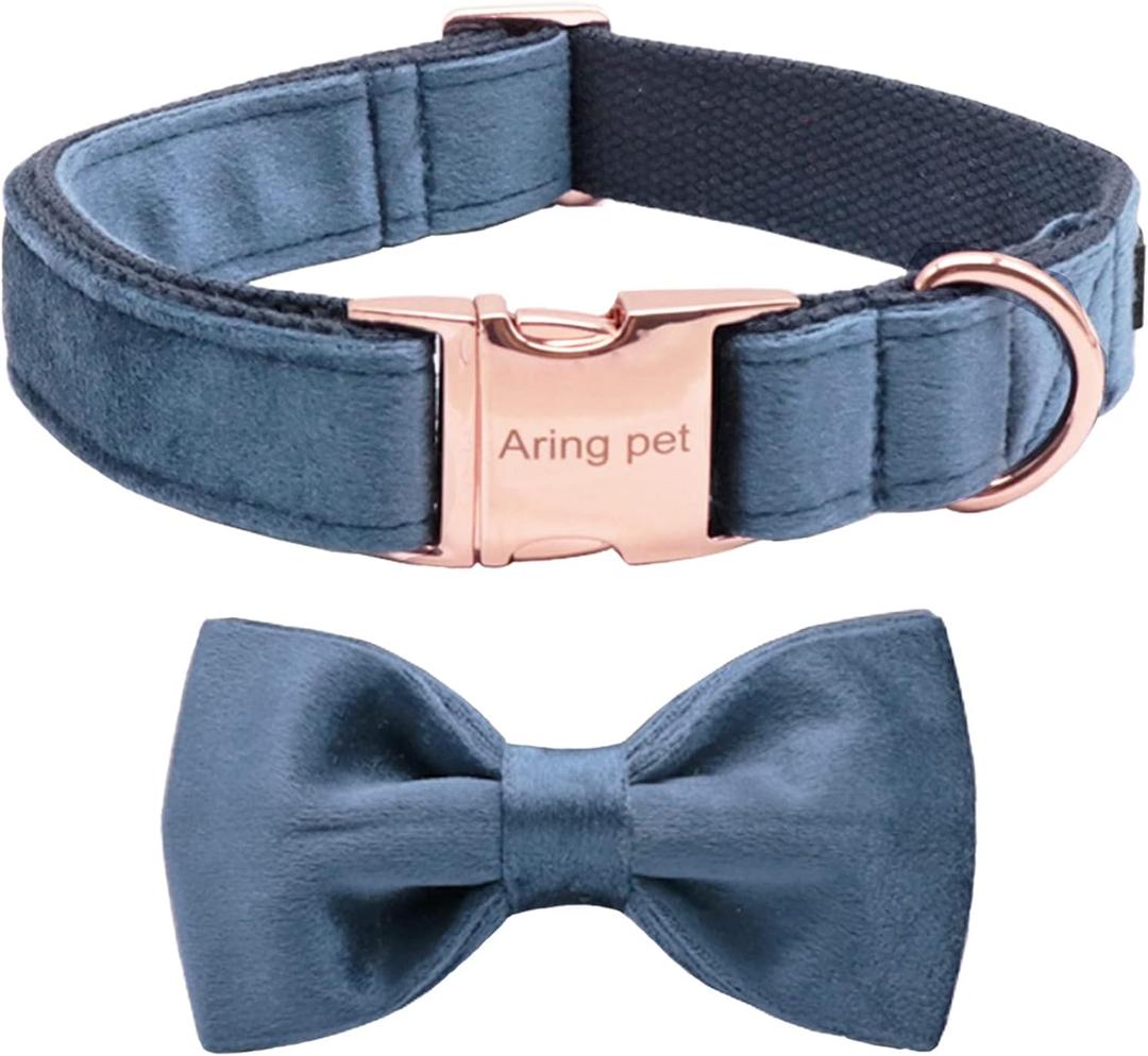 ARING PET Bowtie Dog Collar-Velvet Dog Collars with Removable Bowtie, Cute & Comfortable Dog Collar. (X-Small (Pack of 1), B-Navy Blue)