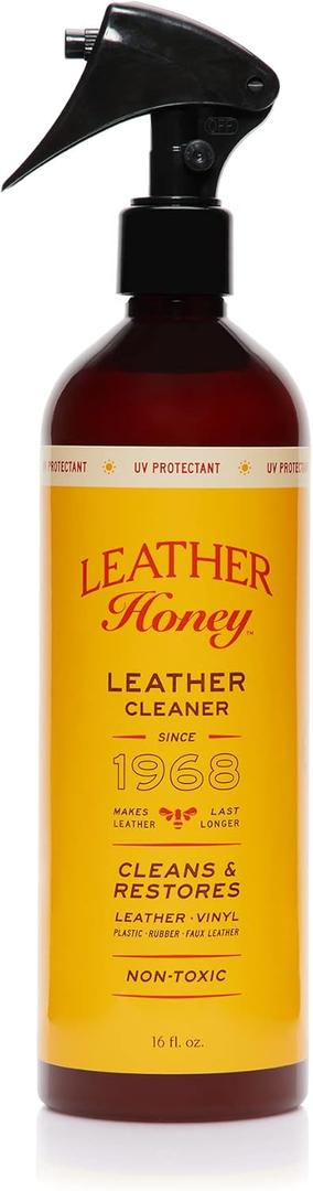 Leather Honey Leather Cleaner Spray: UV Protectant, Non-Toxic & Made in the USA Since 1968. Cleans & Protects Leather, Faux & Vinyl - Couches, Car Seats, Purses, Shoes, Bags & Tack. Safe for Any Color (16 Fl Oz (Pack of 1))