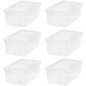 IRIS USA 6-Pack Storage Bins with Lids, 6 Quart - Crystal Clear, Shoe Boxes Stackable Containers Organize Shoes Closet Shelves, Teacher Tools Classroom Organization, Game - BPA-Free Plastic
