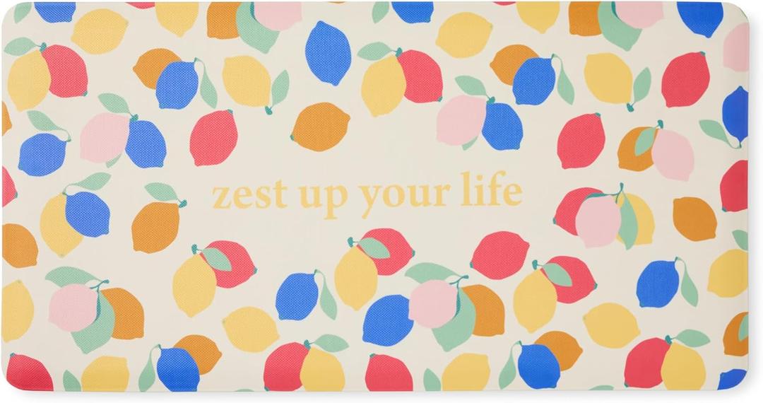 SUR LA Table Kitchen Essentials Zest Up Your Life Citrus Fruit Anti Fatigue Comfort Mat, Kitchen Mat, Standing Desk Mat, Non-Slip Backing, Yellow/Blue/Ivory, 20"x39"