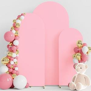 Wokceer Set of 3 Wedding Arch Backdrop Cover Spandex Fitted Wedding Stand Covers for Round Top Chiara Arch Backdrop Stands Cover for Birthday Party Ceremony Banquet Decoration 4ft,5ft,6ft Pink