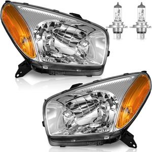 Headlights with High/Low Beam Bulbs for 2001-2002 2003 Toyota RAV4 | Halogen Headlights Assembly for 2001-2002 2003 Toyota RAV4 Base Sport Utility 4-Door, Chrome Housing, Driver & Passenger Side