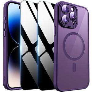 Magnetic Case for iPhone 14 Pro Max with Privacy Screen Protector & Camera Cover [Compatible with MagSafe],Soft Shockproof Phone Case Protective Bumper Cover for iPhone 14 ProMax, Purple