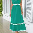 ZESICA Women's Summer Sleeveless Ruffle Dresses Square Neck Backless Boho Flowy Maxi Sundress with Pockets (Green, S)