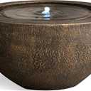 Xbrand 19.8" W Round Polyresin Indoor/Outdoor Sphere Water Fountain with LED Light, Garden/Patio Water Fountain Dcor, Bronze
