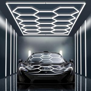 Ultra Bright Hexagon Garage Lights.720W 86400LM 6500K Hexagon LED Light Garages with Rectangle Frame.14 Grid Honeycomb Hex Led Lights System for Garage,Car Detailing Shop, Basement, Warehouse