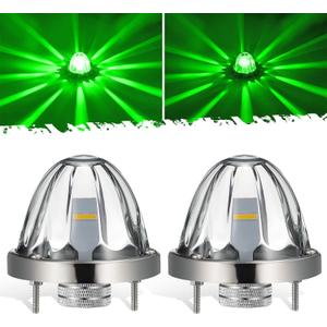 Partsam 2Pcs Glass Watermelon Lights [Patented] Clear Lens Green LED Side Marker Turn Signal Lights with Stailess Steel Bezel Replacement for Kenworth Peterbilt Freightliner Trucks