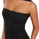 Ruched Strapless Halter Tube Top for Women Sexy Open Back Slim Fit Bandeau Shirt Sleeveless Off Shoulder Tank Clubwear (Small, Black)