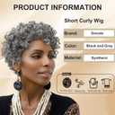150% Density Short Black And Gray Wigs For Women Grey Curly Wig Salt And Pepper Curly Bob Curly Glueless Wig Short Hair Afro Wigs Glueless Wigs Human Hair Pre Plucked Pre Cut No Knots And No Hair Loss