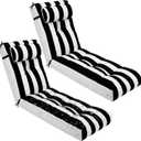 Wenqik Set of 2 Outdoor Chaise Lounge Cushions 76 x 22 x 6 Inch Waterproof Patio Furniture Chaise Cushion with Headrest Pillow Thick Tufted Lounge Pad for Lawn Pool Hotel(Black White Stripe)
