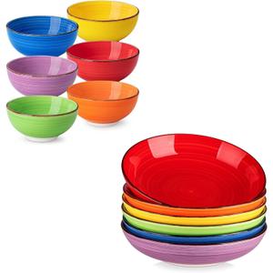 vancasso Bonita 12 Oz Small Dessert Bowls Set of 6, and 50oz Large Salad Bowls for Kitchen, Corlorful Stoneware Serving Bowls Dishwasher & Microwave Safe