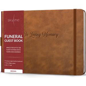 Skyline Funeral Guest Book for Memorial & Funeral Services in Loving Memory Guest Sign in Book for Funerals 738 Guest Entries with Name & Address, 129 Pages, Hardcover, 10x7 (Brown)