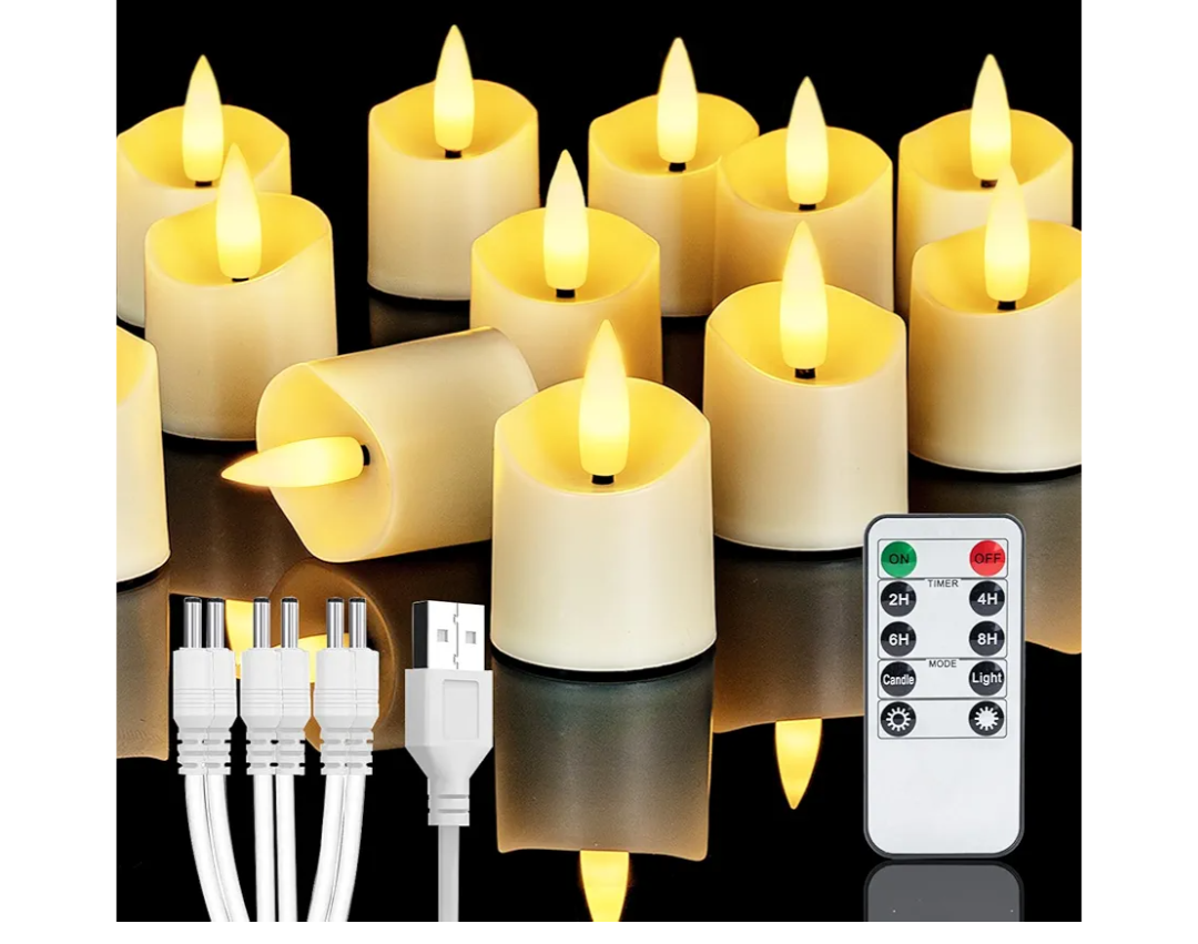 Homemory Rechargeable Flameless Candles, 2/4/6/8H Timer LED Votive Candles, 6 PCS Battery Operated Tea Lights with Timer for Table, Wedding, Christmas (USB Charging Cable Included)