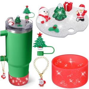 Mity Rain Cup Accessories for Stanley Cup 30oz 40oz | Including Boot, Silicone Straw Topper Cover Cap, Lid Charms for H2.0 Tumbler Accesorios (Christmas 30oz),Pack Of 2