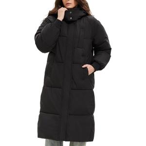PUFFIT Long Puffer Jacket for Women,2024 Thickened Winter Coat Hooded with Deep Pockets, Ladies Warm Winter Jacket (Small, Black)