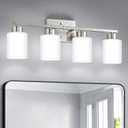 Brushed Nickel Bathroom Light Fixtures, 4-Light Modern Vanity Light Over Mirror, Wall Sconces with Milky White Frosted Glass Shades, E26 Socket (Bulbs Not Included)