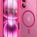 SPIDERCASE Designed for iPhone 16 Case, Magnetic Translucent [2 Tempered Glass Screen Protector] Anti-Fingerprint Anti-Scratch for iPhone 16 6.1, Rose Red