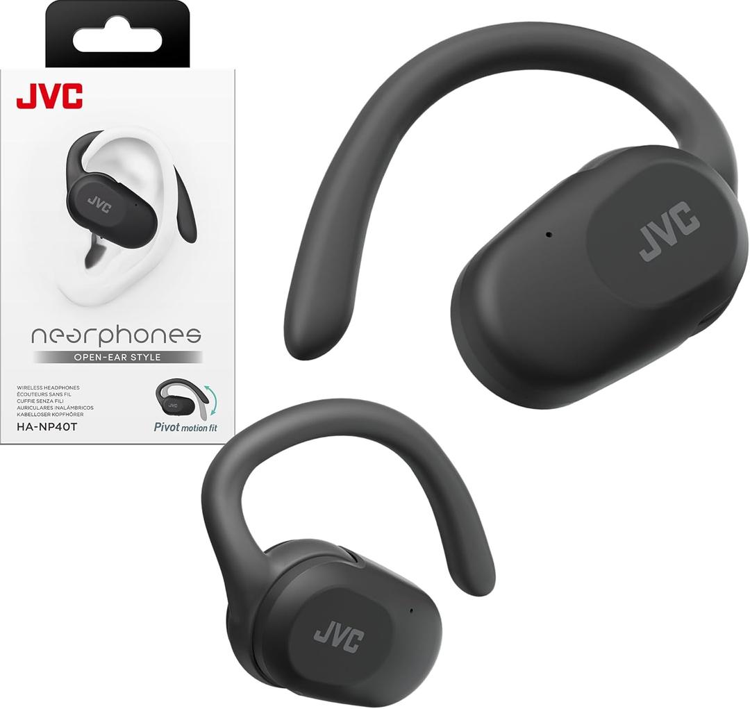 JVC nearphones Open Ear True Wireless Headphones with Pivot Motion Mecanism, 16mm Large Drivers Sound, Single Ear use, BT 5.4, Long Battery Life (up to 26 Hours) - HANP40TB (Black)