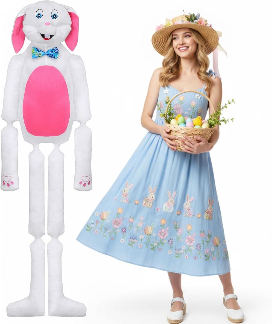 5 ft Easter Stuffed Bunny Pillow Decoration Huge White Pink Plush Rabbit Hang or Sit Decor Easter Spring Party Holiday Decor and Birthday Gifts