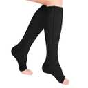 Truform zipper compression stockings, medical socks, women and men, knee high, open toes, large, black