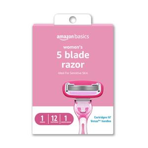 Amazon Basics Women's 5 Blade FITS Razor for Women, FITS Amazon Basics Handle and Venus Handles, Includes 1 FITS Handle, 12 Cartridges & 1 Shower Hanger (Pink) Amazon Basics Women's 5 Blade FITS Razor for Women, FITS Amazon Basics Handle and Venus Handles, Includes 1 FITS Handle, 12 Cartridges & 1 Shower Hanger (Pink)