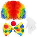 jiebor Clown Costume Set Clown Rainbow Wig Nose Bow Tie White Gloves Accessories for Parties Carnivals Pretend Play Women Men Adults