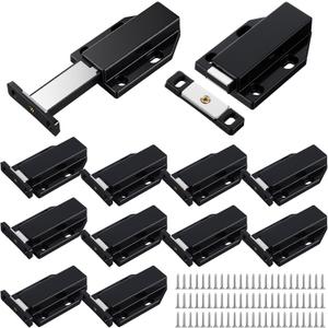 12 Pack Magnetic Push Latch Heavy Duty - Push to Open Cabinet Hardware, Touch Release Latches for Kitchen Drawers, Doors & Cabinets (Black)