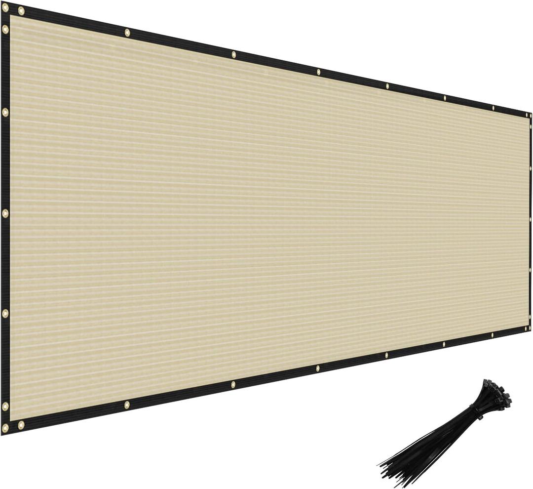 Windscreen4less Privacy Fence Screen Heavy Duty Windscreen Fencing Mesh Fabric Shade Net Cover with Brass Grommtes for Outdoor Wall Garden Yard Pool Deck, 6'x50' Beige