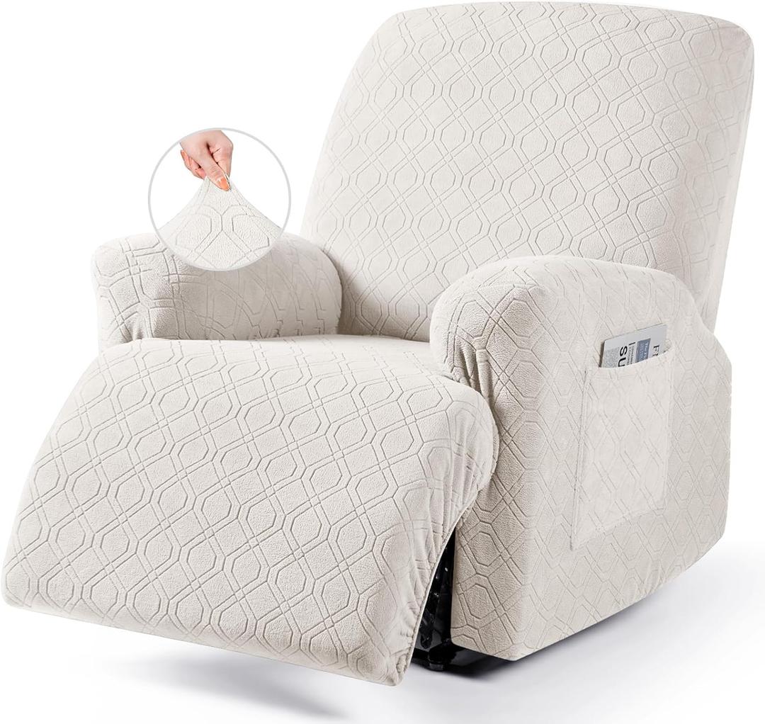 VANSOFY Recliner Chair Cover, 3-Pieces Stretch Recliner Covers for Recliner Chair Soft Reclining Chair Slipcover Furniture Protector for Dogs Cats(Off White) (1 Seater)