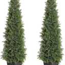 GarveeHome Artificial Cedar Topiary Tree for Outdoor,48 in Tall Faux Cedar Trees,Potted Fake Cypress Plant, Artificial Plants Indoor Outdoor for Front Porch Decor, Set of 2 (4ft, Green)