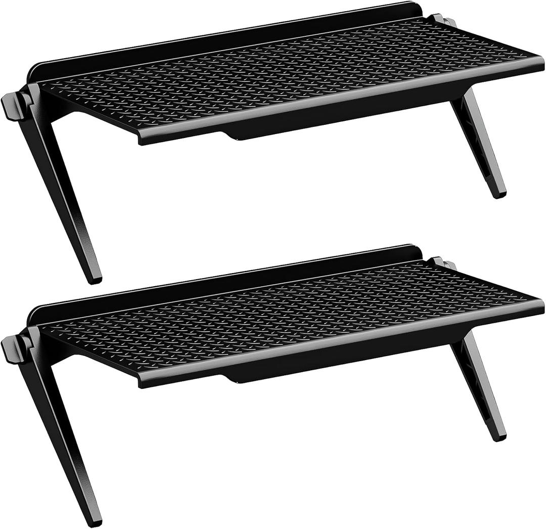 WALI TV Top Shelf 2 Pieces, 12 Inch Adjustable Monitor Top Shelf Holds Up to 13.2lb Computer Screen Storage Shelf Screen Shelf TV Shelves for Cable Box Media Box Router DVD, Black (TSP002-2B) (12x5inch)