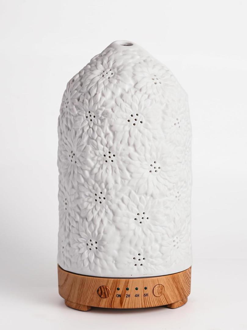 Sunflower Ceramic Essential Oil Diffusers,Small Cute for Office, Home for Aromatherapy,Bedroom Humidifier Air Fragrance,Room Scent, Smell,Light Decor para Casa De Essentials Aesthetic Electric Aroma (200ml,with Timer)