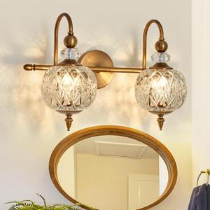 Vintage Bathroom Light Fixtures Gold Vanity Light with Glass Globe LampShade 2 Lights Mid Century G9 Bulb Wall Sconce Indoor Vanity Light Over Mirror for Bedroom Farmhouse Hallway