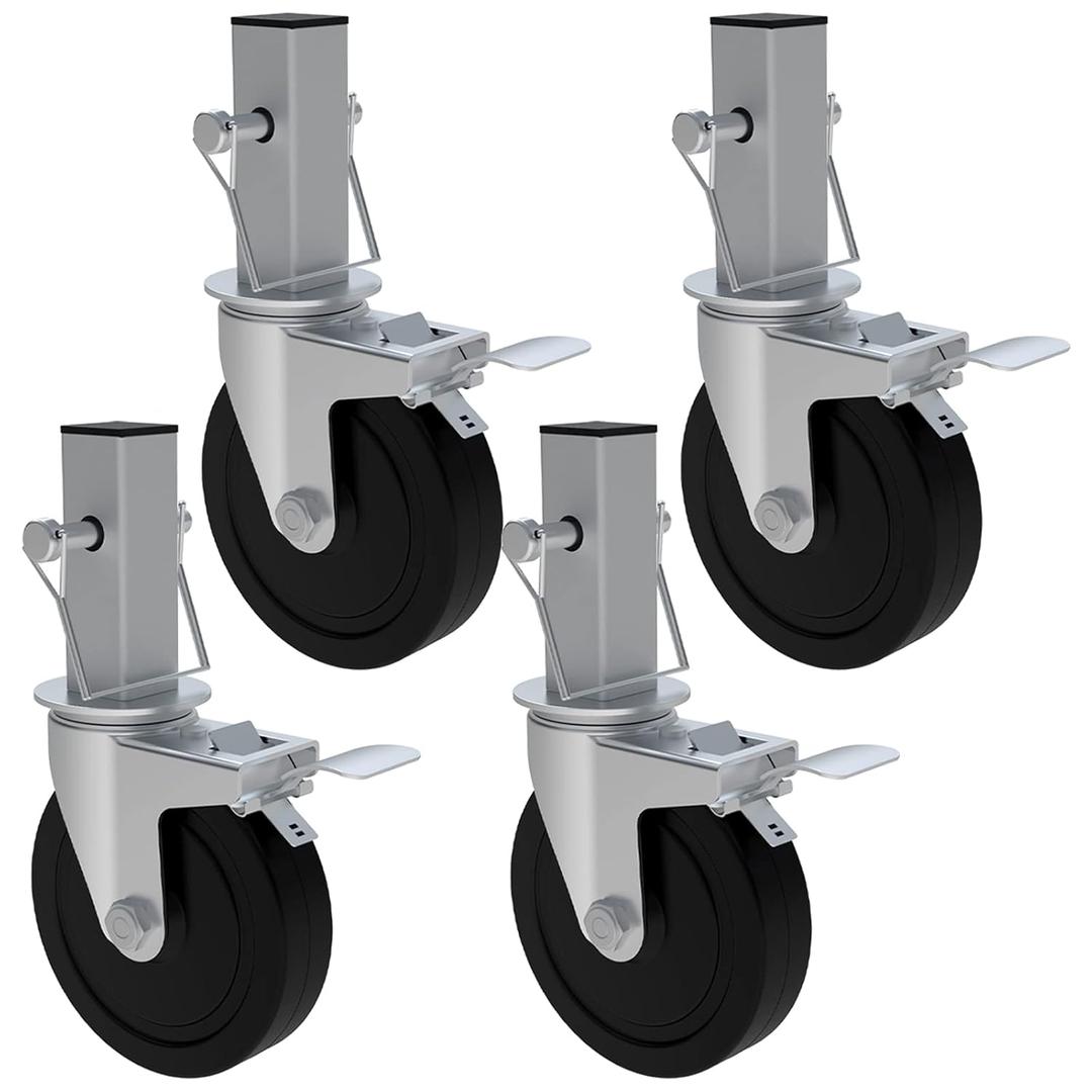 5 Inch Scaffolding Wheels, Baker Scaffold Wheels Set of 4 with Dual Locking Brakes, Scaffolding Casters 1-1/4" Square Stem Scaffolding Accessories, 440LBS Capacity per Wheel
