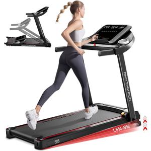 RHYTHM FUN Treadmill with Incline, 8.0 MPH Treadmills for Home with 8% Incline, Foldable Treadmill with Handles, Low Noise Walking Pad for 300 lbs