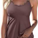 Aleumdr Tankini Swimsuits for Women Two Piece Tummy Control Bathing Suit Scallop Trim V Neck Tankini Top with Bottom Dark Brown X-Large