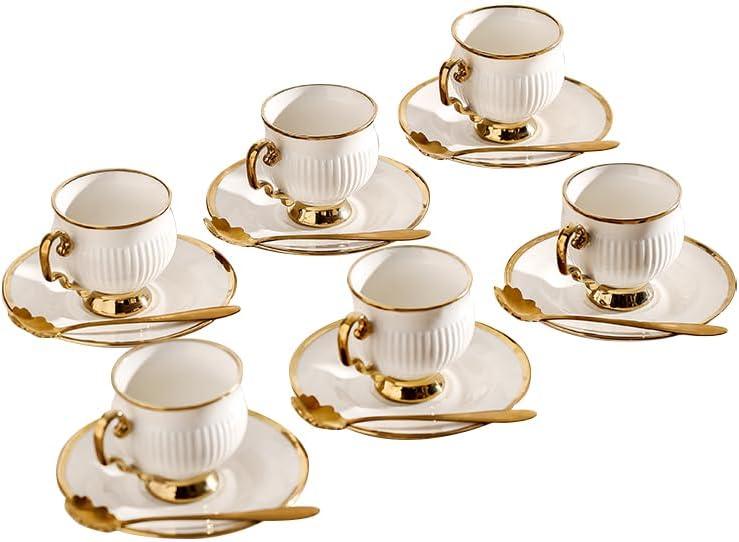 White gold ceramic coffee mug and tray set, 18-piece set of 3.5 oz small coffee cups, coffee mug sets, teacup and sets, adult tea set sets, tea party sets suitable for cappuccino, latte, mocha