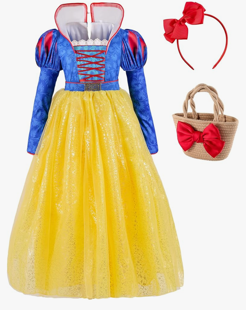 Princess Dress Up for Girls,Princess Dress Costume Outfit with Basket bow headband for kids Halloween Cosplay, 3-4 Y