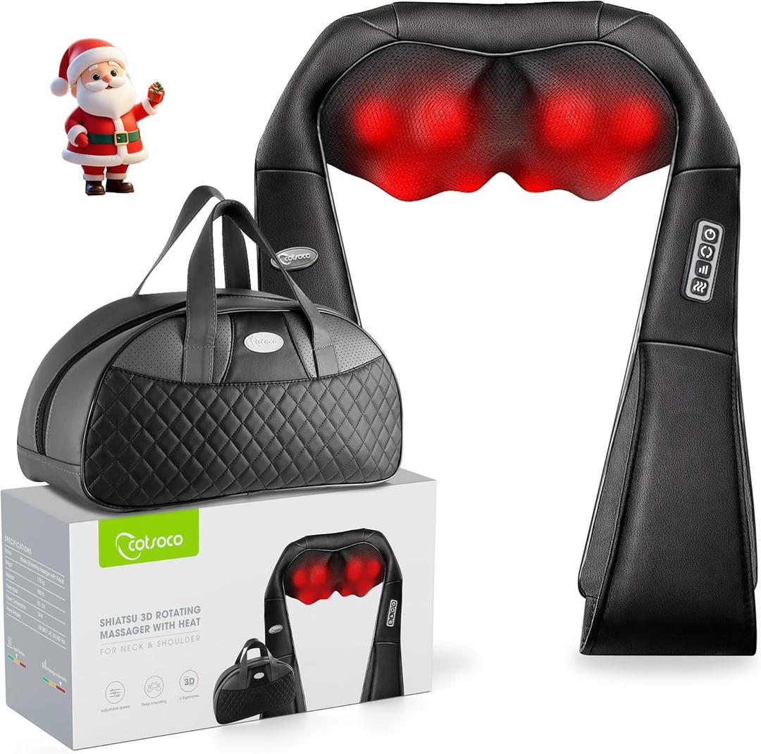 cotsoco Neck Massager,Shiatsu Shoulder and Back Massager with Heat, Electric Deep Tissue Massage Pillow for Body Muscle Pain Relief,Best Gifts Mom Dad Women Men,Home, Office Car Use (Black)