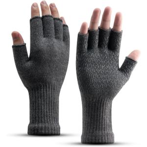 Rahhint Alpaca Wool Fingerless Gloves for Men Women Half Finger Winter Knitted Gloves for Fishing Hunting Driving Typing (Medium, Dark Grey)