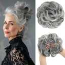 CJL HAIR Large Messy Bun Hair Piece Wavy Curly Scrunchies Synthetic Chignon Ponytail Hair Extensions Thick Updo Hairpieces for Women Dark Grey