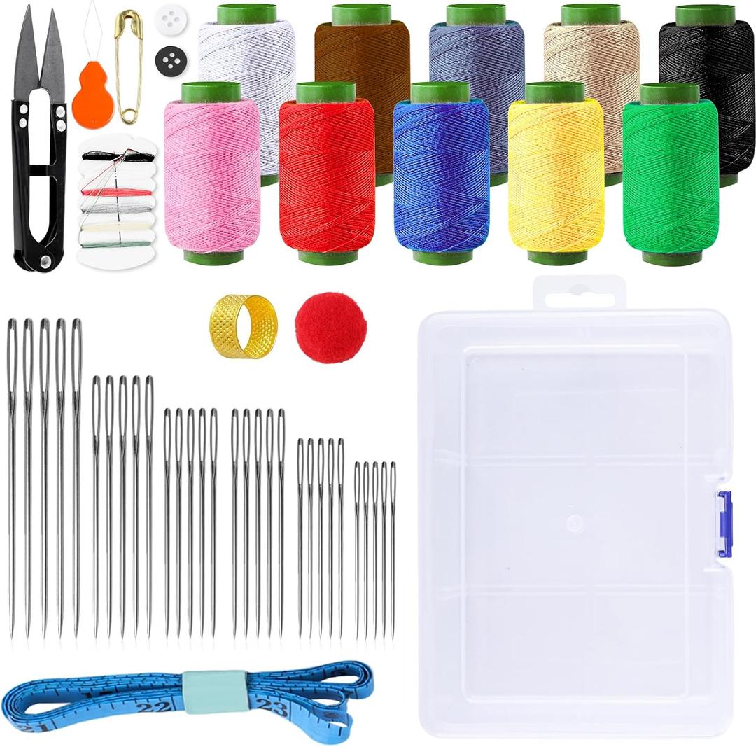 OGNWFUNK 49PCS Big Eye Steel Sewing Tool Set – Needle and Thread Repair Kit with Threader, Stainless Steel Hand Sewing Needles, Practical Sewing Kit for Adults, Home, DIY, and Travel Use