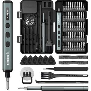 STREBITO Mini Electric Screwdriver, 67 in 1 Electric Screwdriver Kit - 50 S2 Preicison Bits, 5 Torque Settings, Organized Storage, Mini Power Screwdriver Rechargeable Tool Kit for PC Electronics (Black)