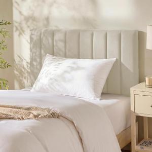 Hearth & Harbor Upholstered Twin Headboard - Easy Assemble Channel Stitched Headboard Twin Size - Wall Mounted Headboards with 3D Soundproof Wall Panels Peel & Stick Floating Headboards, Linen