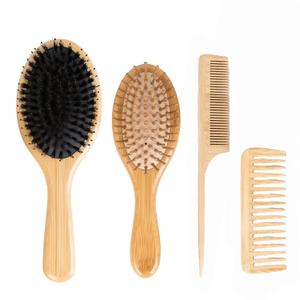 4 PCS Bamboo Hair Brushes Set,Boar Bristle and Detangling Combs,Hair Care Tools with Natural Bristles, Birthday Gift for Family Friend Women Men Mother Hairbrush Kit