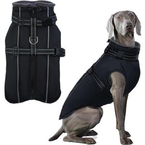 PUMYPOREITY Dog Coats for Large Dogs, Warm Winter Jacket with Built-in Harness, Reflective, Waterproof, Fleece Lined, Labrador, Black, XL (X-Large)